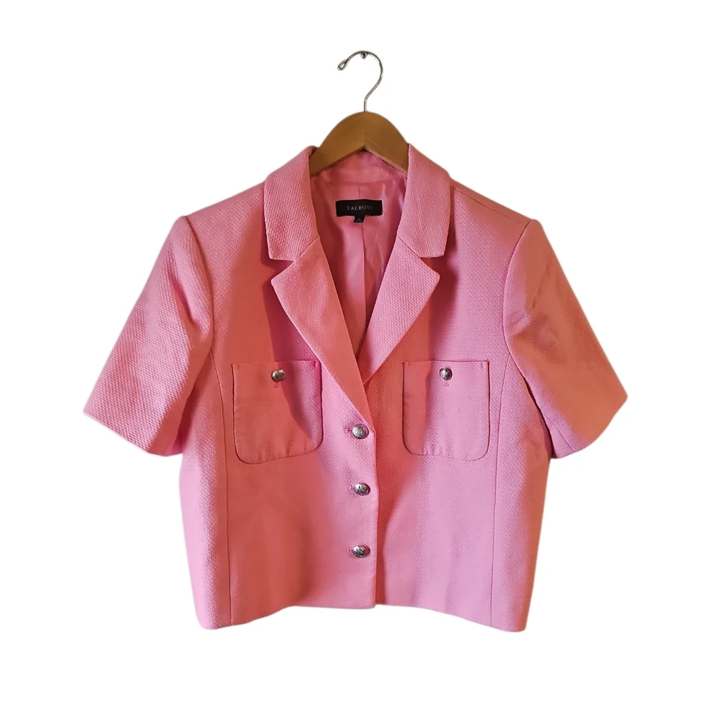 Talbots Tweed Short Sleeve Blazer PINK SZ 16 - Picture 2 of 5